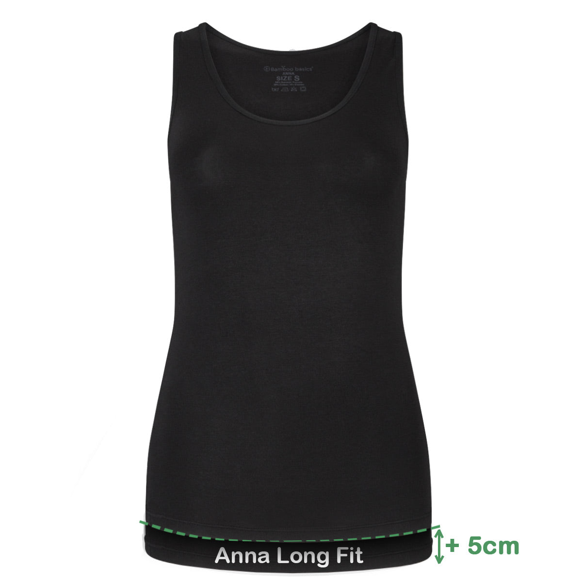 Bamboo Basics Long Fit Singlets Anna  - Zwart - pack shot