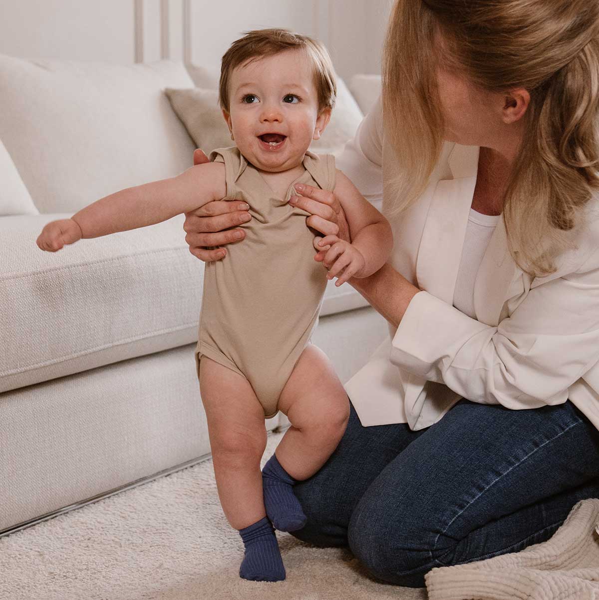 Bamboo Basics - Romper zonder mouw IZZY  - Beige, Groen & Blauw