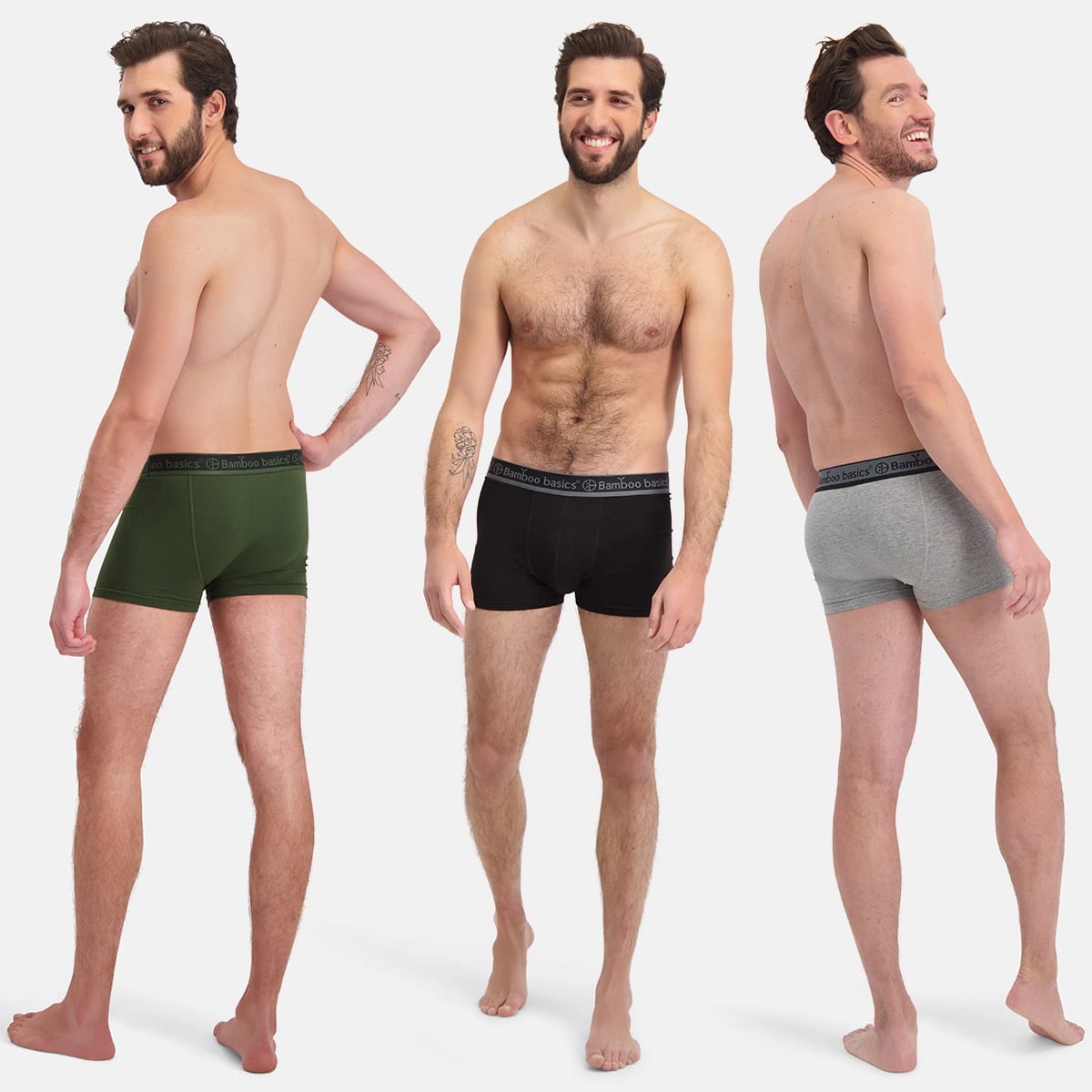 Bamboo Basics - Trunk Boxershorts Liam  - Zwart, Army & Grey Melange