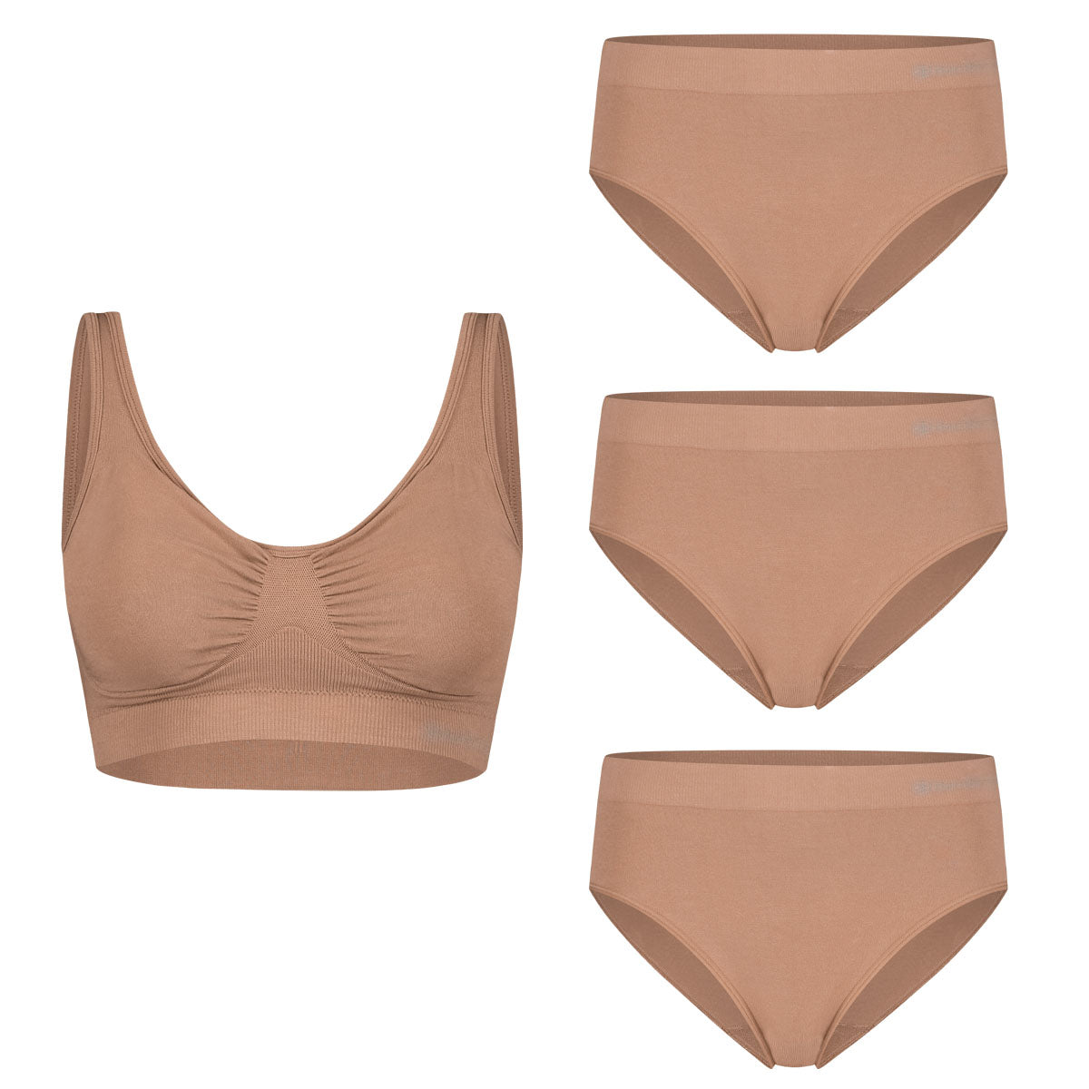 Voordeelbundel: Seamless Padded Bra + Full Brief (3-pack) – Tan
