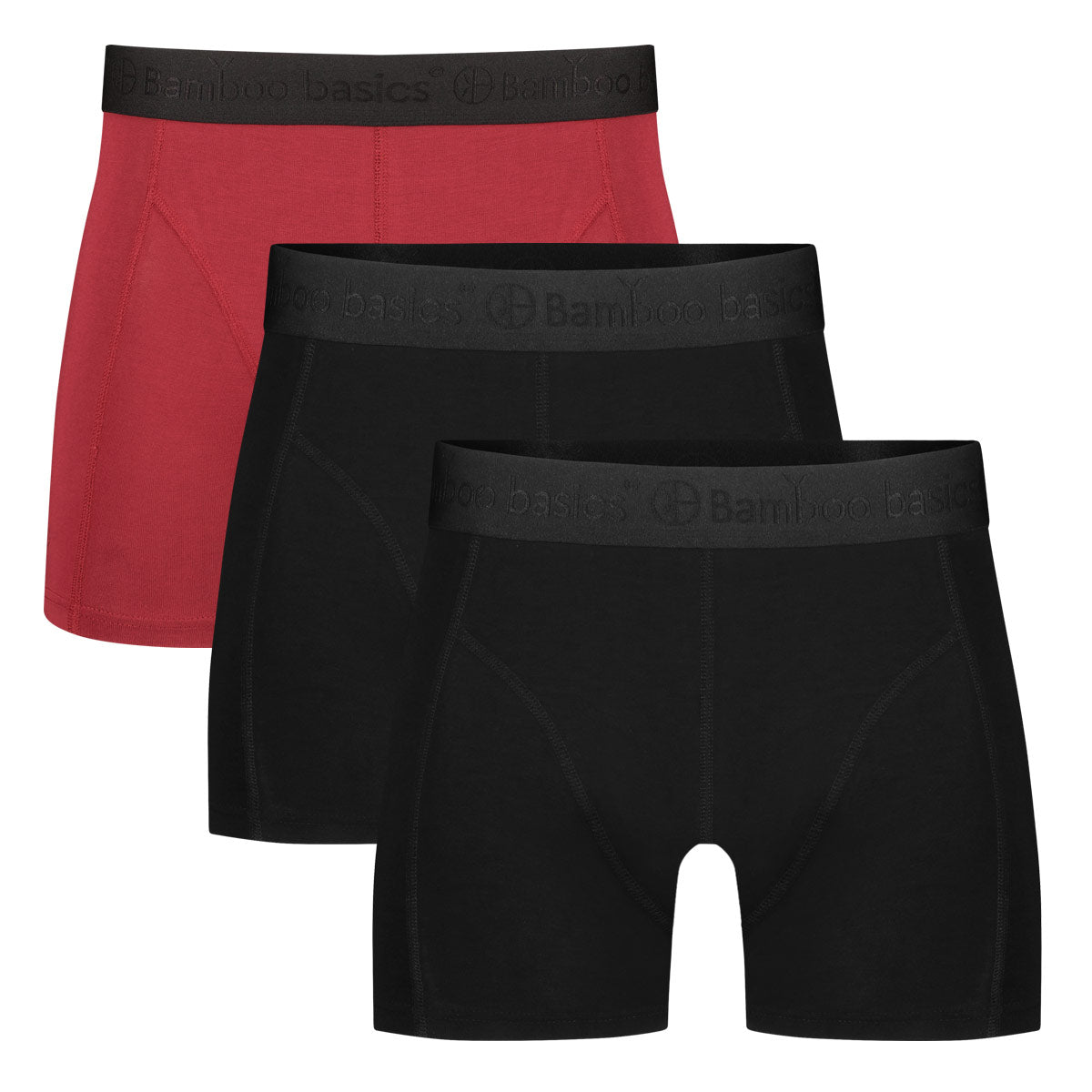 Bamboo Basics Boxershorts Rick  - Bordeaux Rood, Zwart & Zwart - pack shot