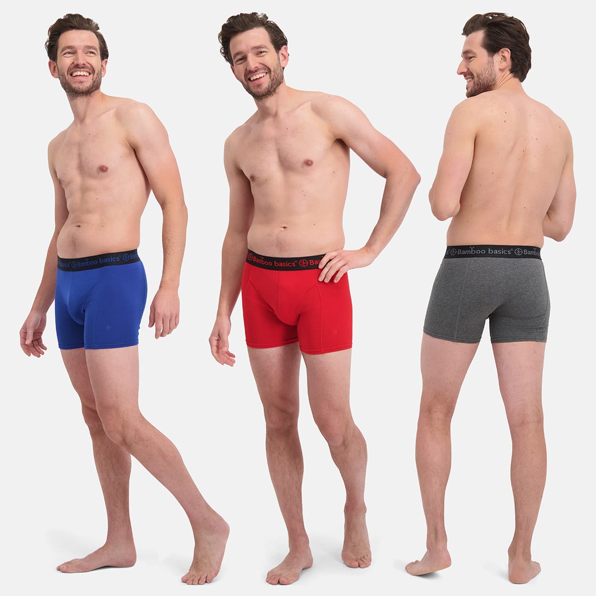 Bamboo Basics - Boxershorts Rico  -  Blauw, Grijs & Rood
