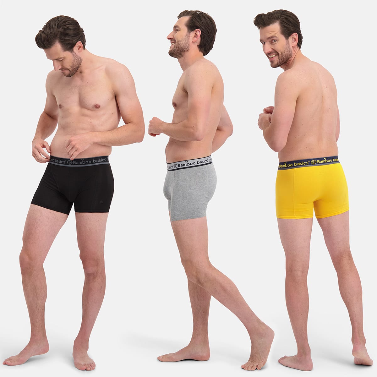 Bamboo Basics - Boxershorts Rico - Grey Melange, Okergeel & Zwart
