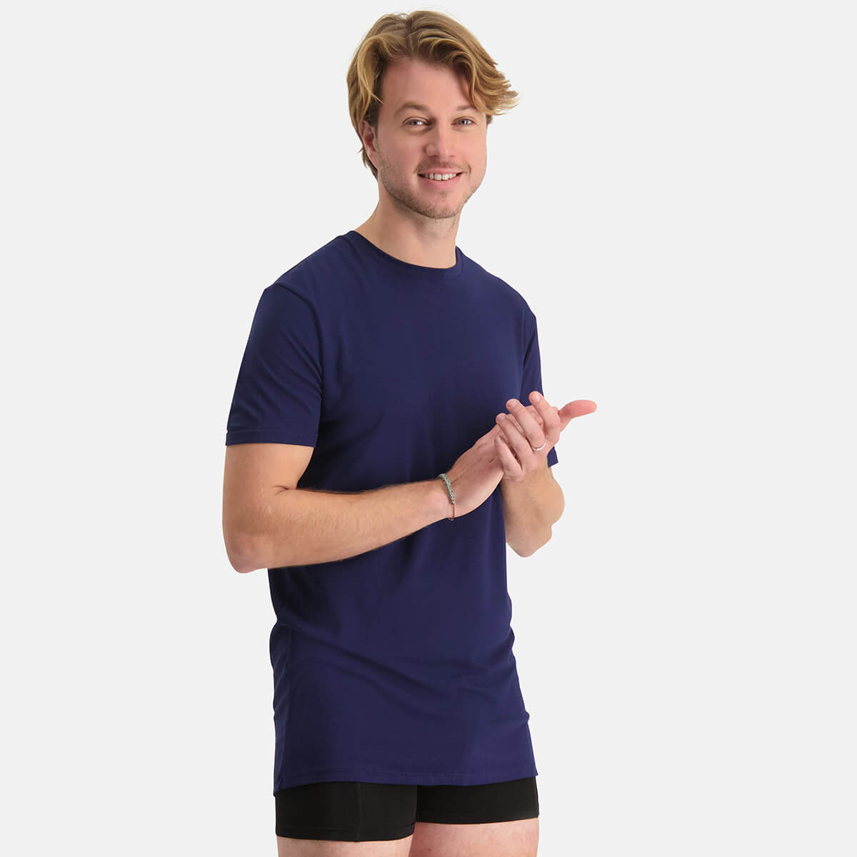 Bamboo Basics - Long Fit T-Shirts Ruben ronde hals  - Navy