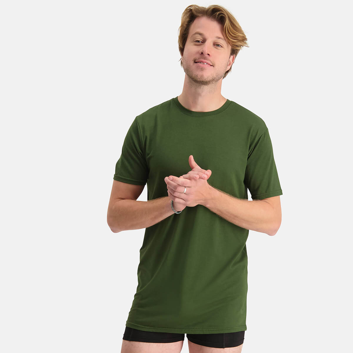 Bamboo Basics - Long Fit T-Shirts Ruben ronde hals  - Army