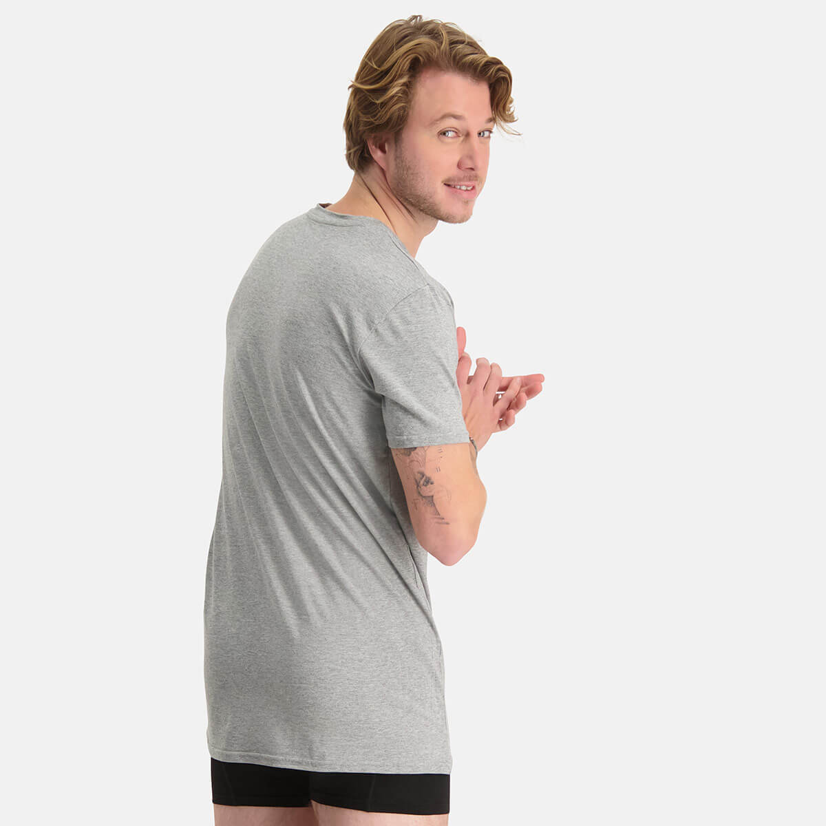Bamboo Basics - Long Fit T-Shirts Ruben ronde hals  - Grey Melange