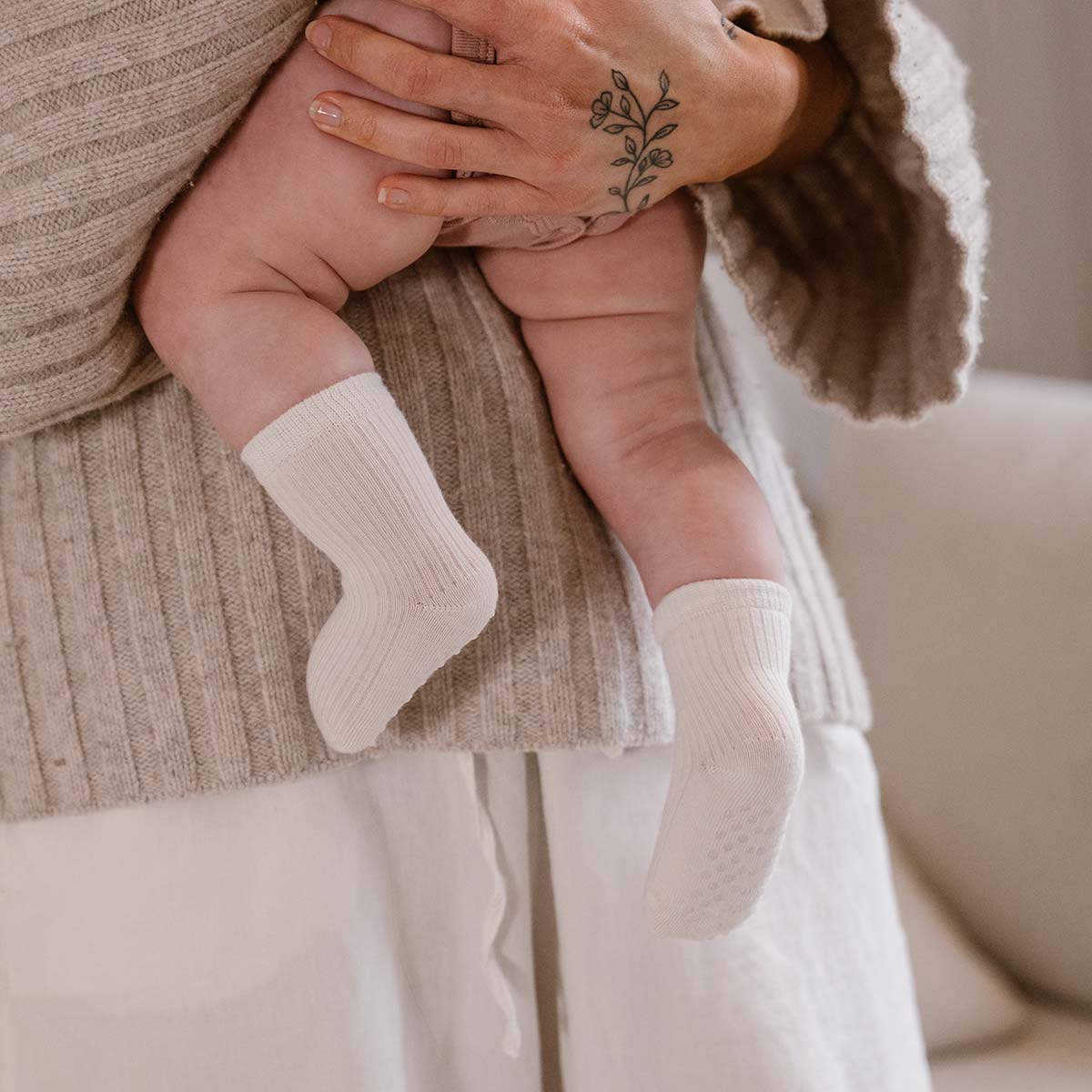 Bamboo Basics - Sokjes SIDNEY  - Off White, Beige & 2x Roze rib