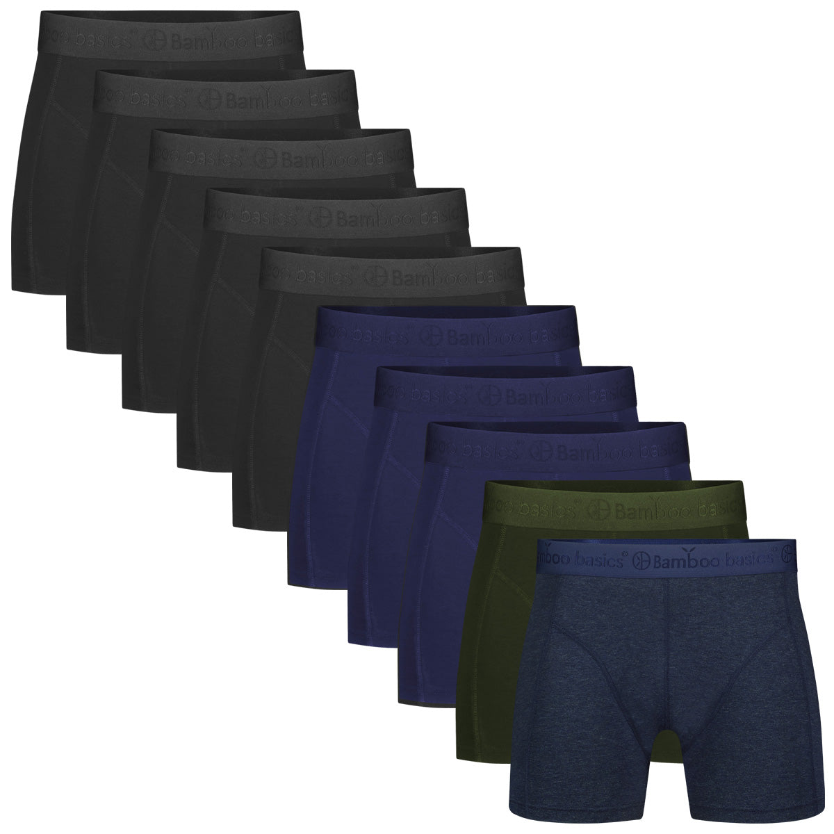 Bamboo Basics Boxershorts Rico  - Zwart, Navy, Army & Jeans Melange - pack shot