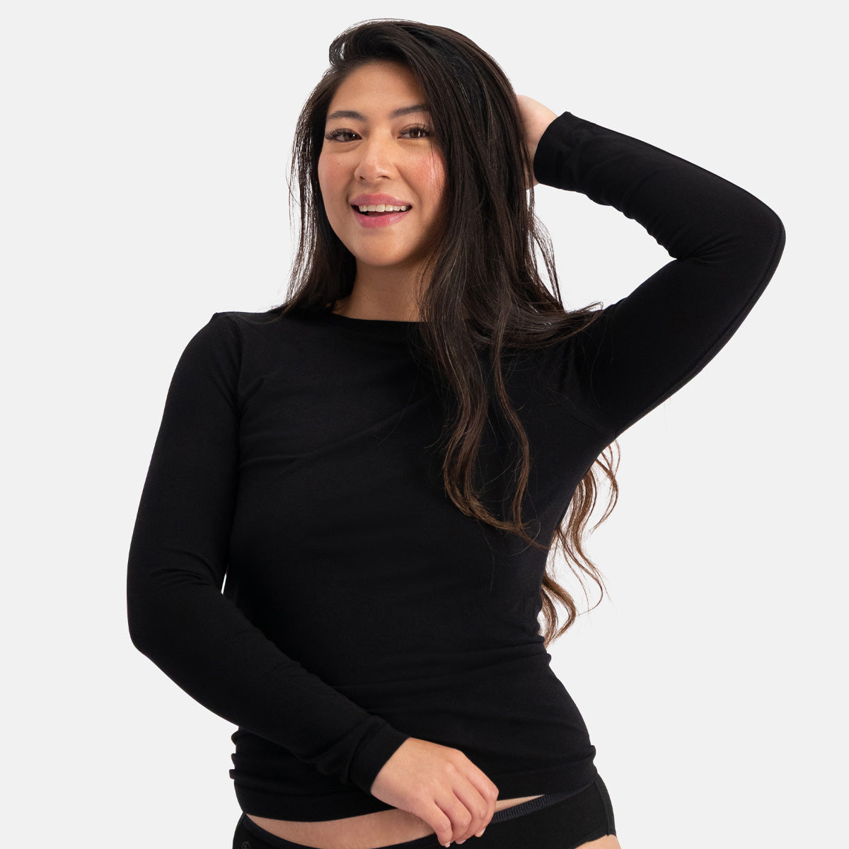 Merino-Bamboe T-shirt lange mouw Tracy - Zwart