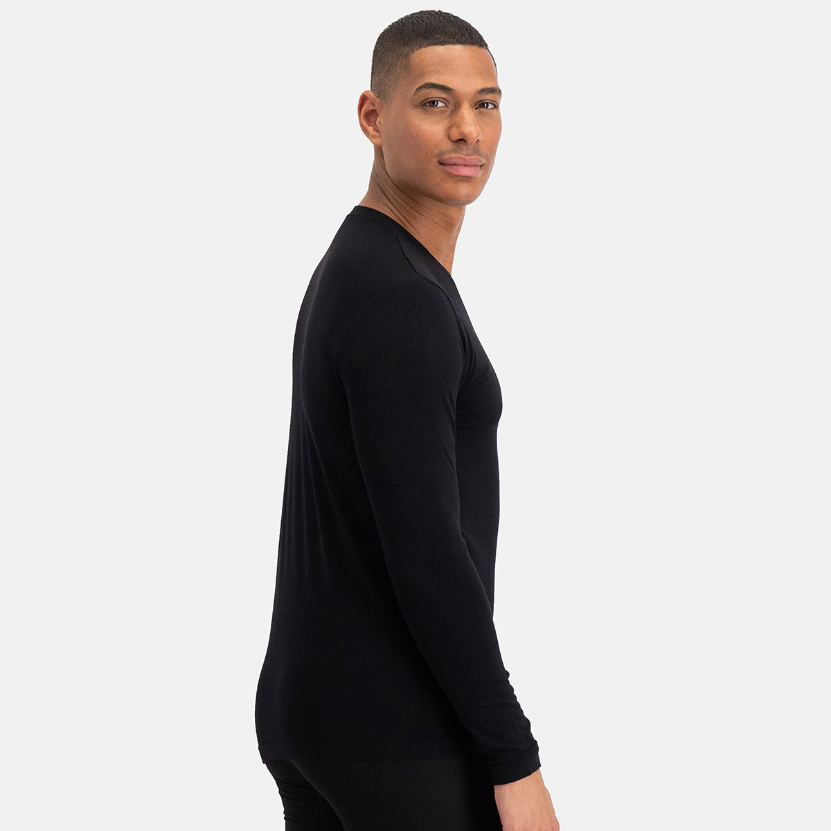 Merino-Bamboe T-shirt lange mouw Tyson – Zwart