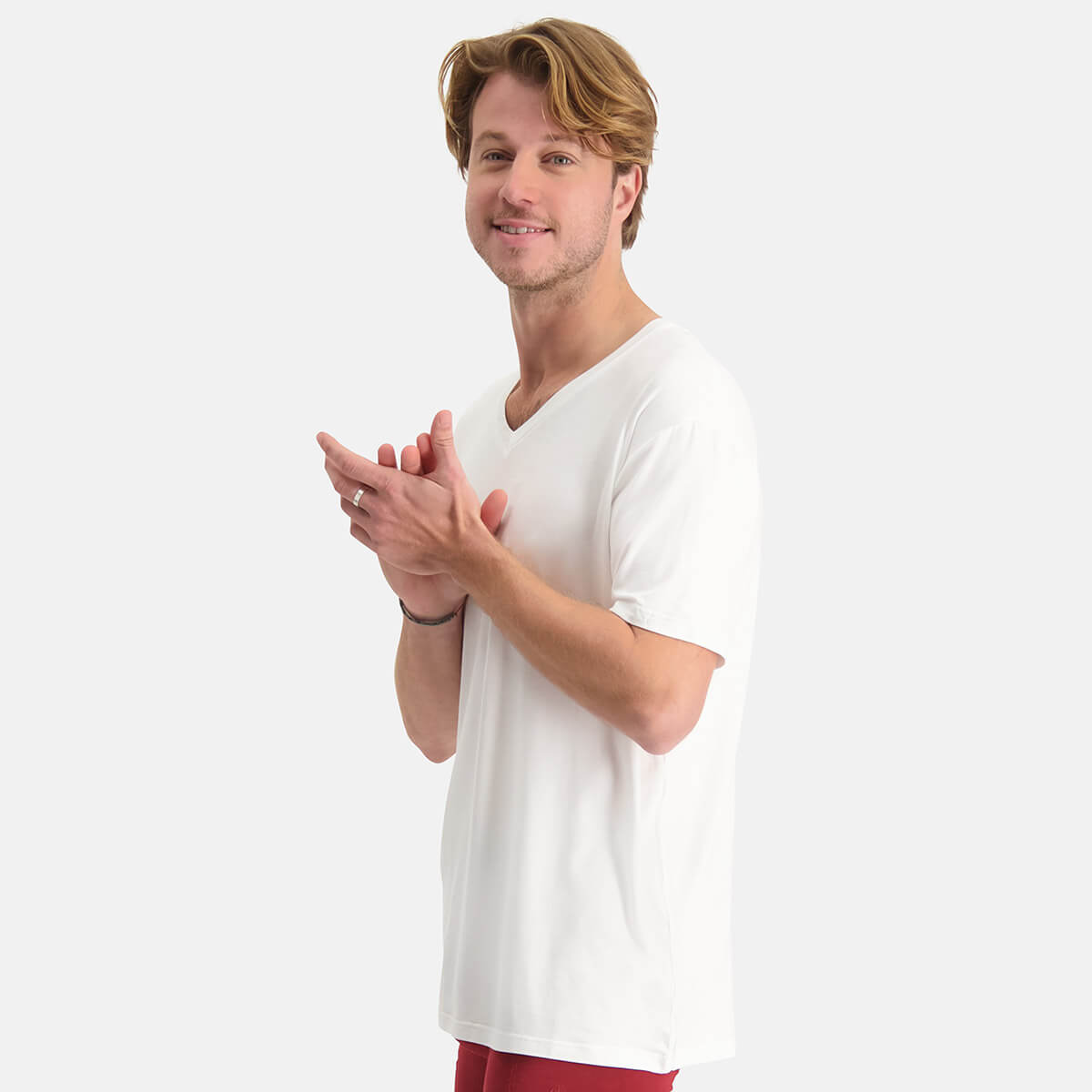 Bamboo Basics - T-Shirts Vance V-hals  - Off White