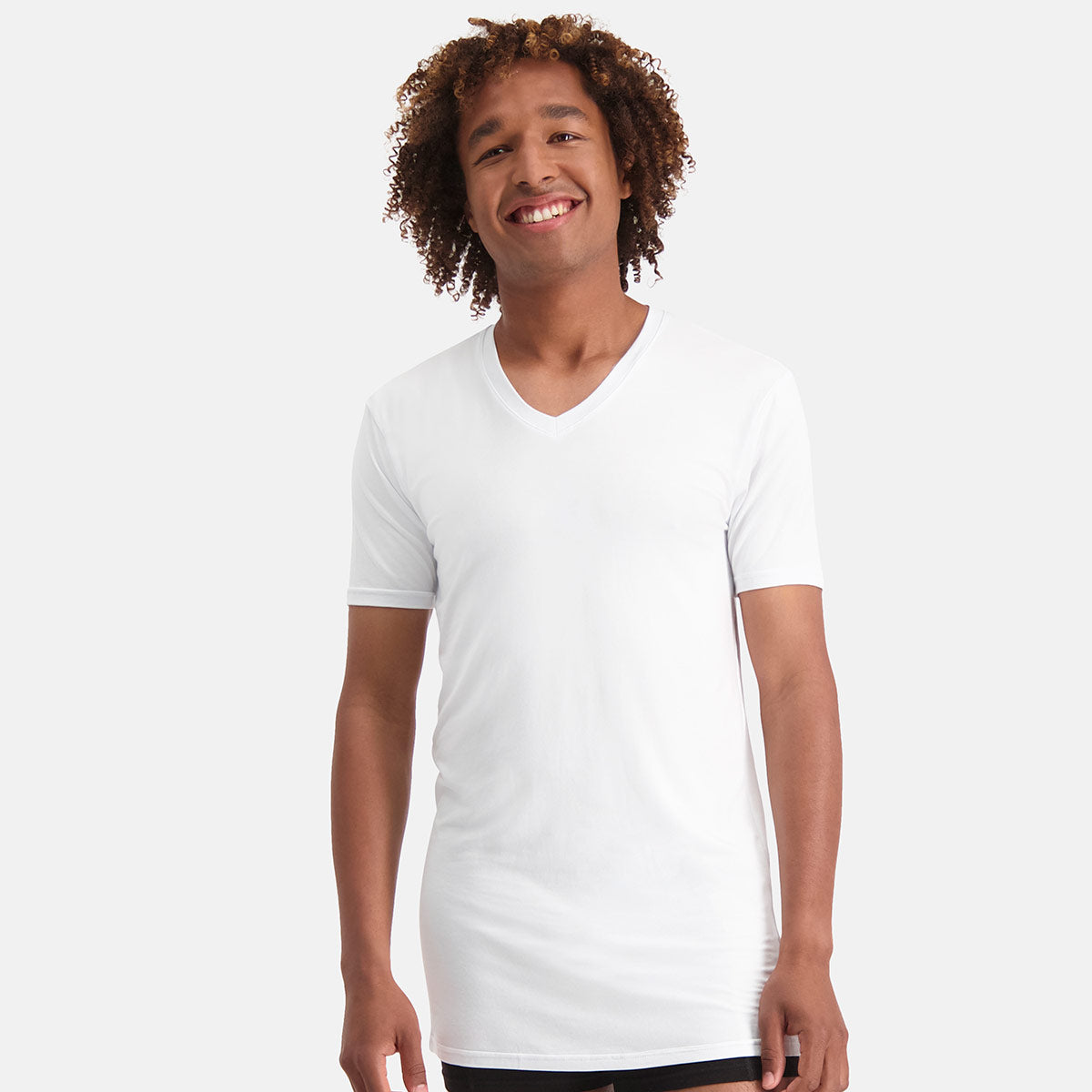 Bamboo Basics - Long Fit T-Shirts Velo V-hals  - Wit