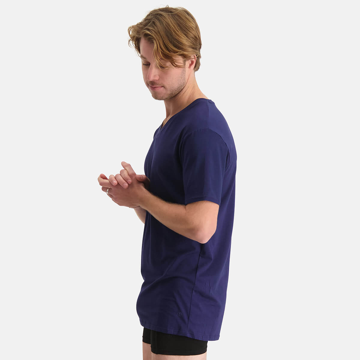 Bamboo Basics - Long Fit T-Shirts Velo V-hals  - Navy
