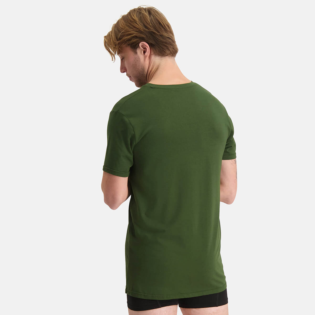 Bamboo Basics - Long Fit T-Shirts Velo V-hals  - Army