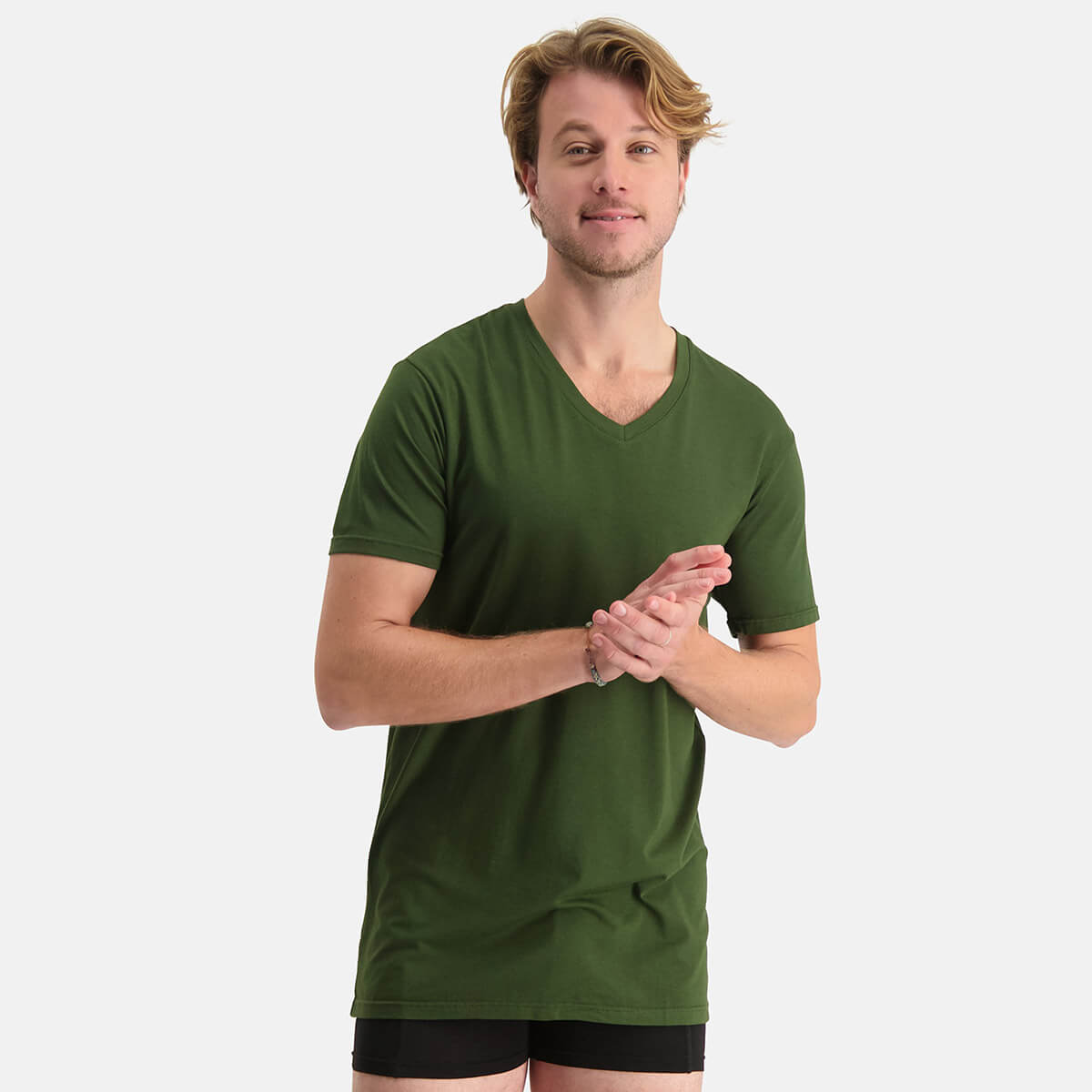Bamboo Basics - Long Fit T-Shirts Velo V-hals  - Army