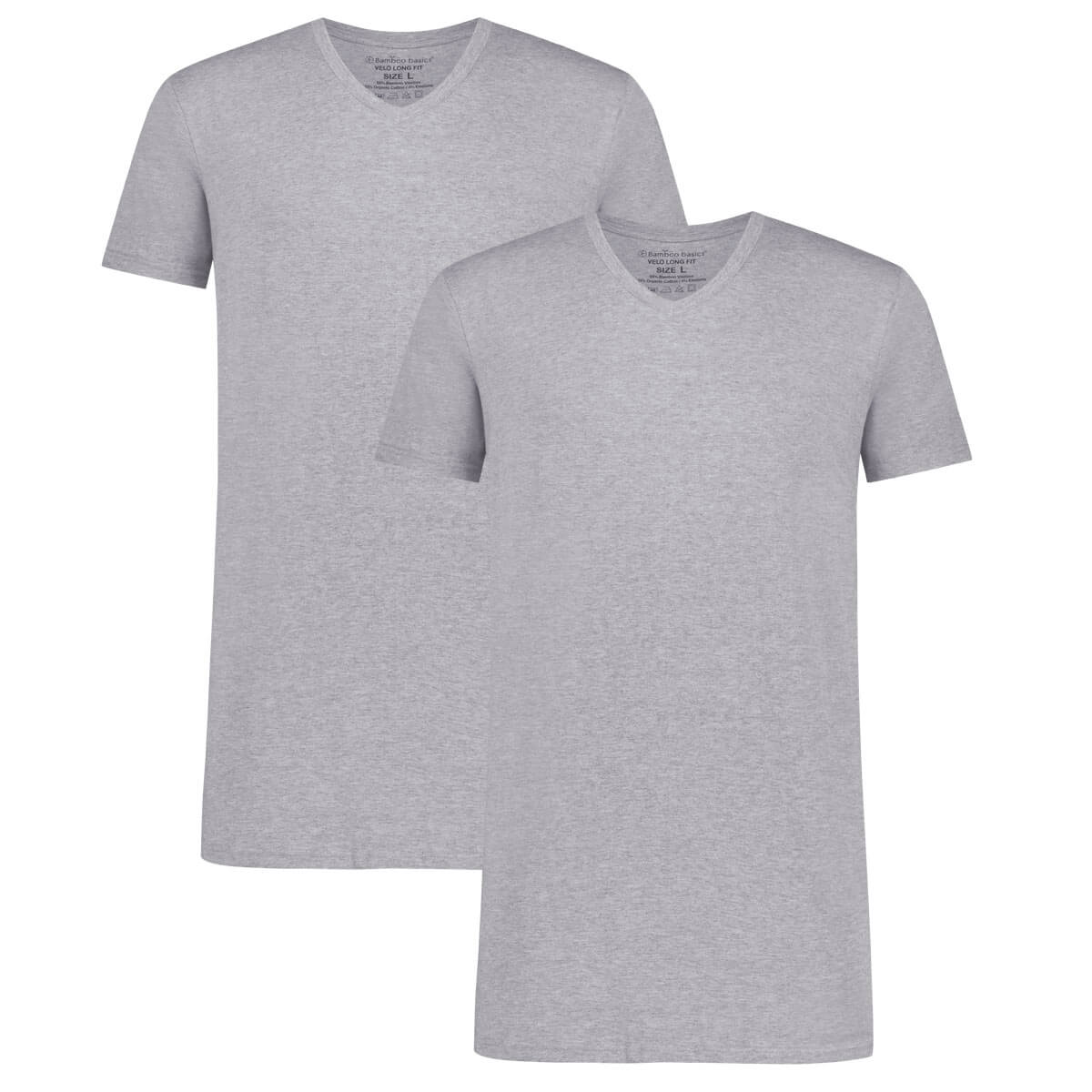 Bamboo Basics Long Fit T-Shirts Velo V-hals  - Grey Melange - pack shot