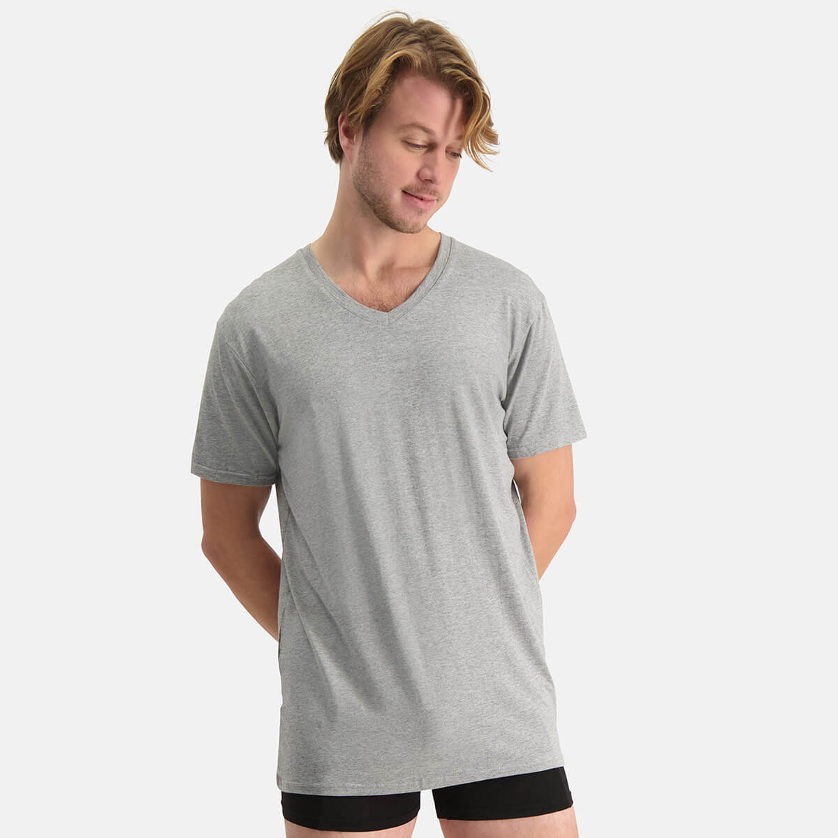 Bamboo Basics - Long Fit T-Shirts Velo V-hals  - Grey Melange