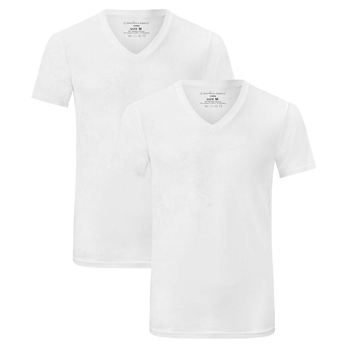 Bamboo Basics Slimfit T-Shirts Vinn V-hals  - Wit - pack shot