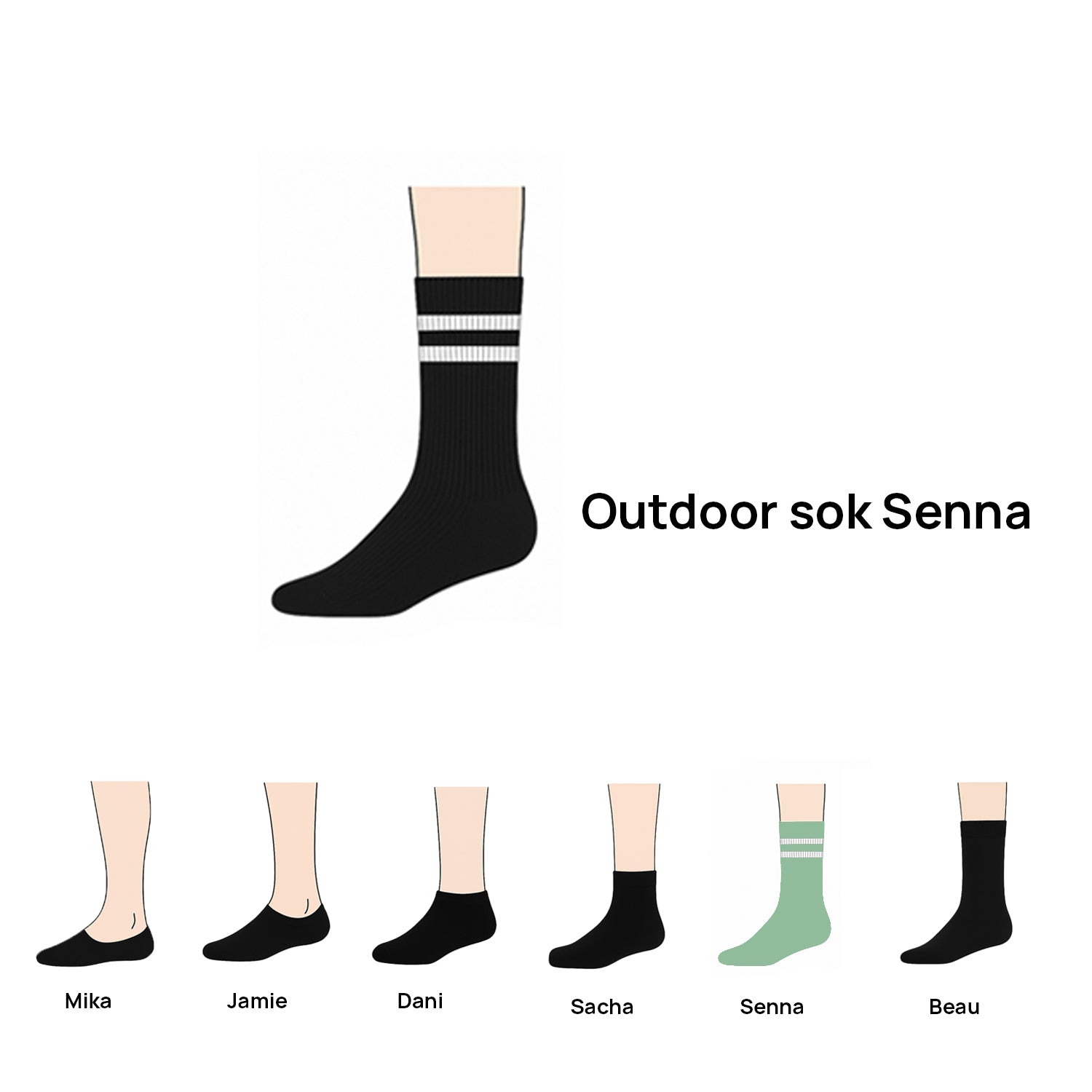 Outdoor sokken Senna (1-pack) - Wit met Zwarte Banden