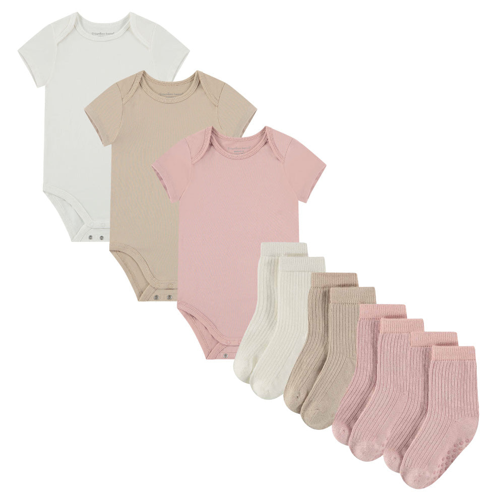 Voordeelbundel: Rompers en sokjes - roze en beige