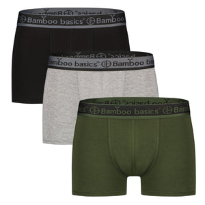 Bamboo Basics Trunk Boxershorts Liam  - Zwart, Army & Grey Melange - pack shot