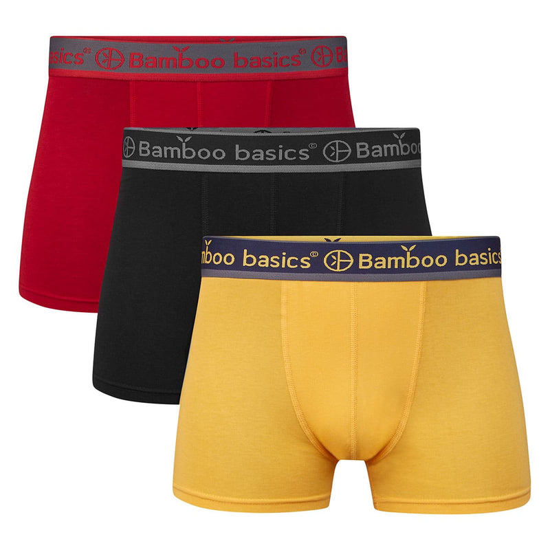 Bamboo Basics Trunk Boxershorts Liam  - Rood, Zwart & Okergeel - pack shot