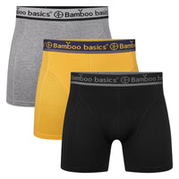 Bamboo Basics Boxershorts Rico  - Grey Melange, Okergeel & Zwart - pack shot