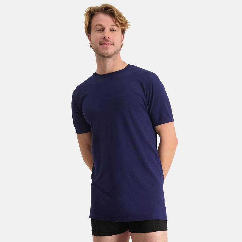 Bamboo Basics - Long Fit T-Shirts Ruben ronde hals  - Navy