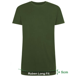 Bamboo Basics Long Fit T-Shirts Ruben ronde hals  - Army - pack shot