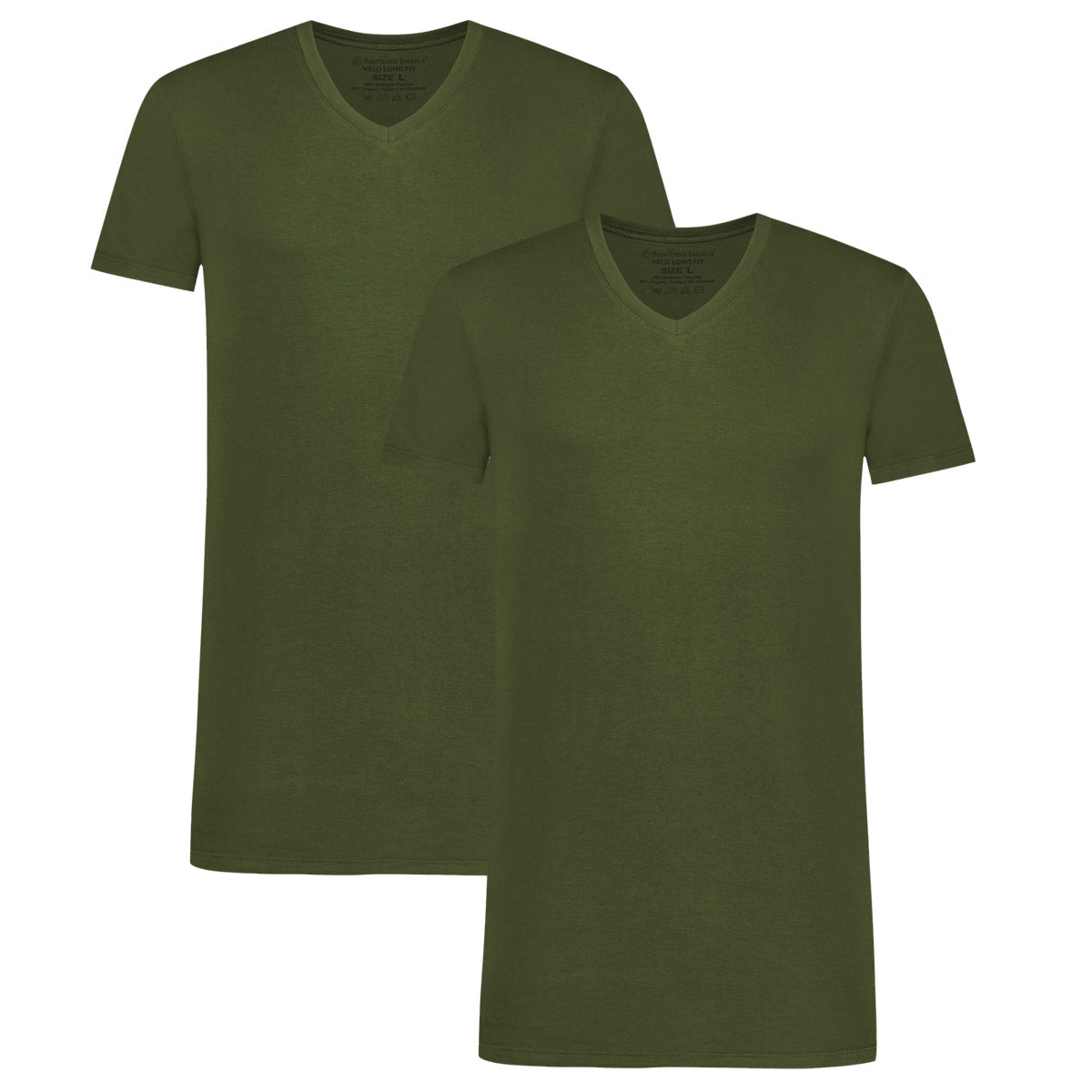 Bamboo Basics Long Fit T-Shirts Velo V-hals  - Army - pack shot