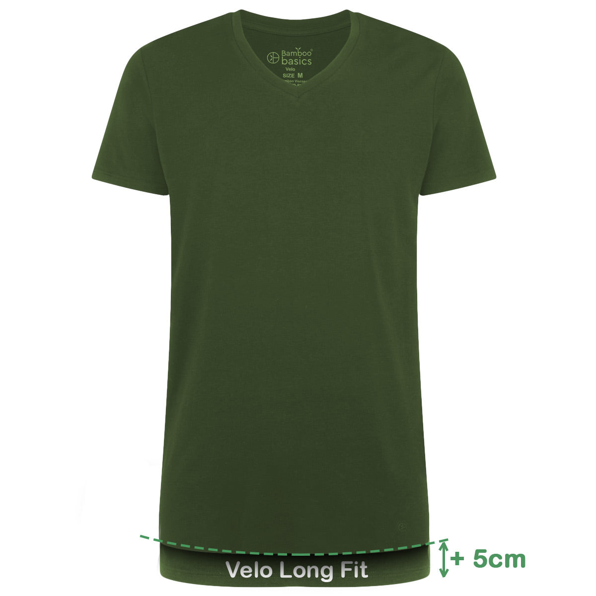 Bamboo Basics Long Fit T-Shirts Velo V-hals  - Army - pack shot