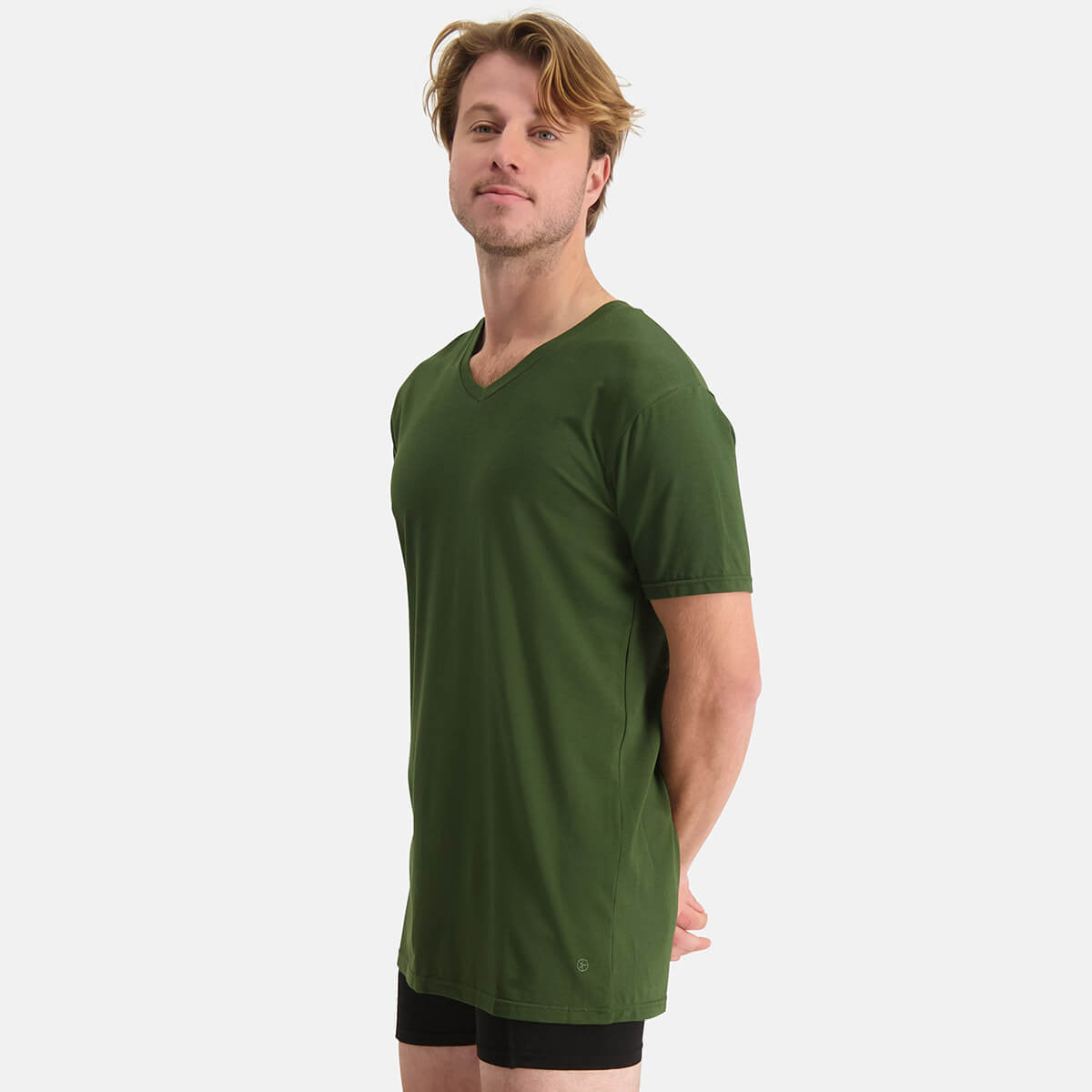 Bamboo Basics - Long Fit T-Shirts Velo V-hals  - Army
