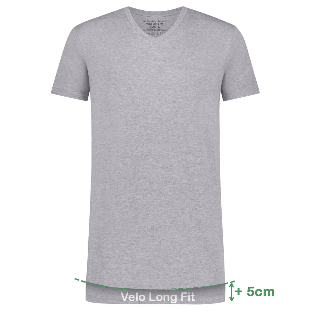 Bamboo Basics Long Fit T-Shirts Velo V-hals  - Grey Melange - pack shot