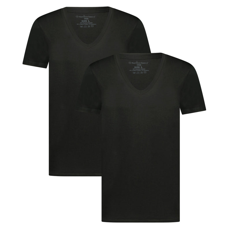 Bamboo Basics Slimfit T-Shirts Vinn V-hals - Zwart - pack shot