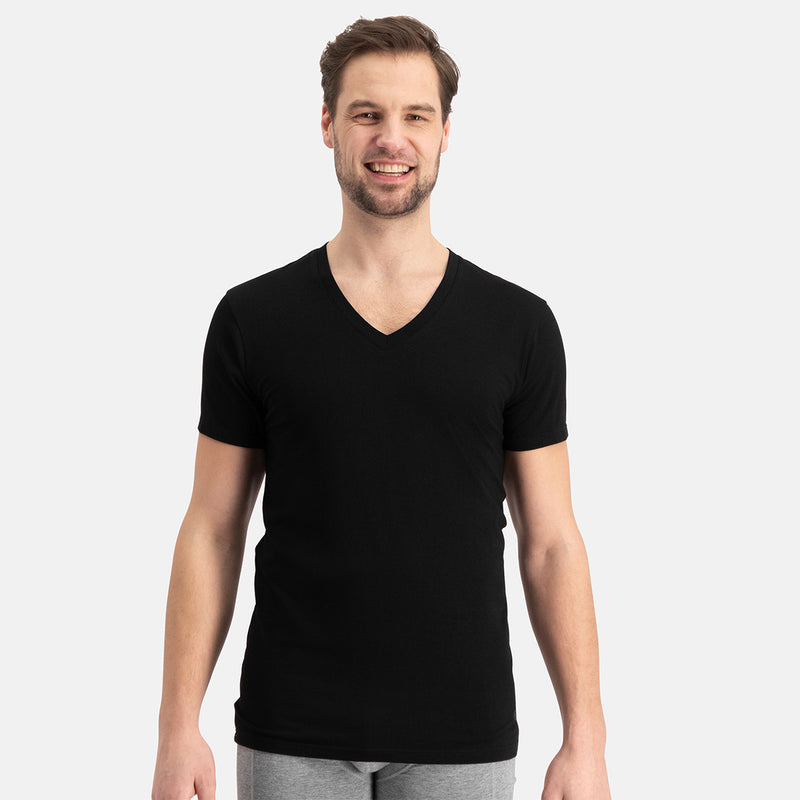 Bamboo Basics Slimfit T-Shirts Vinn V-hals - Zwart 