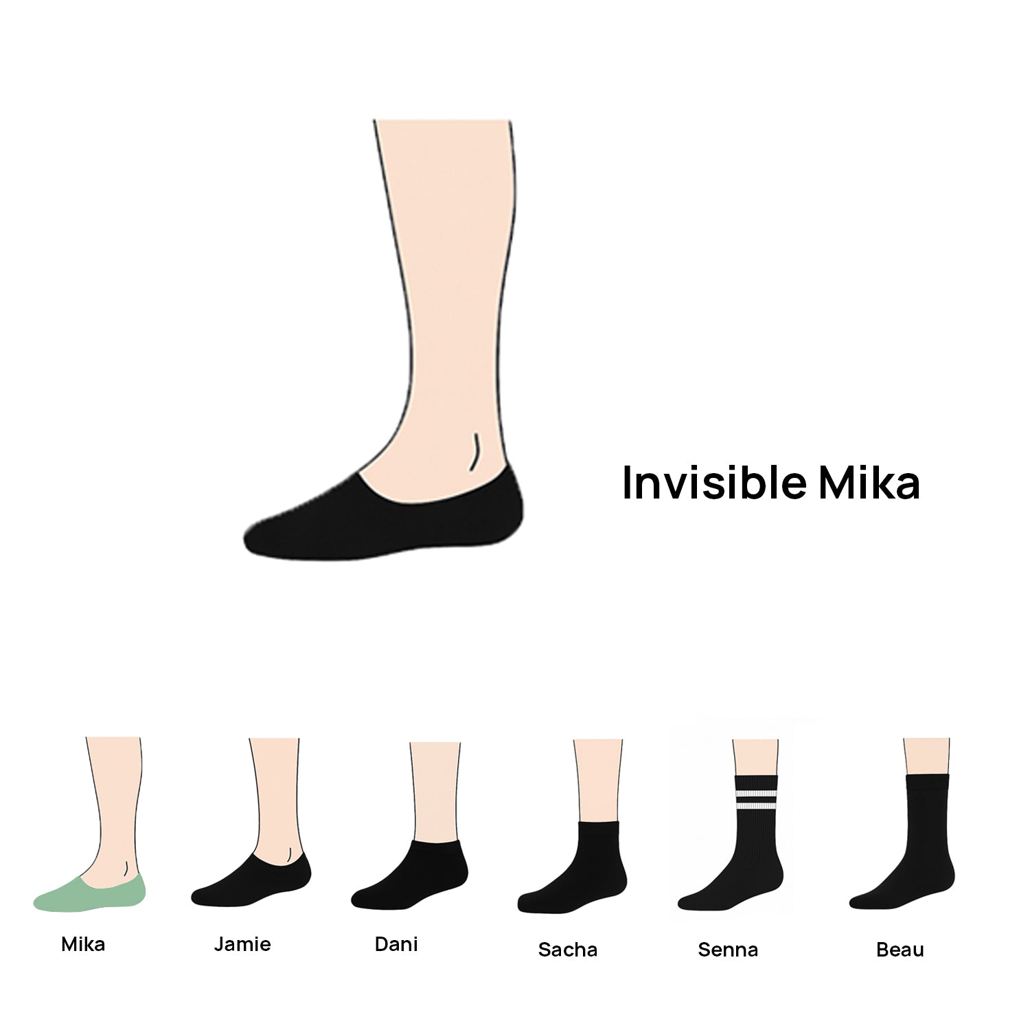 Invisible sokken Mika (6-pack) - Zwart