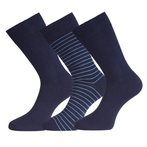 Socken Beau (3er-Pack) – Navy breit hellblau gestreift