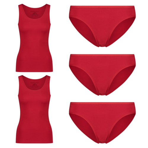 Rabattpaket: Unterhemden (2er-Pack) + Taillenslips (3er-Pack) – Rot