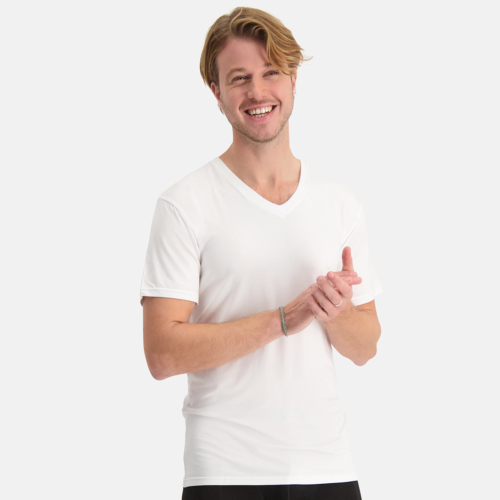 Slimfit T-Shirts Virgil tiefer V-Ausschnitt (2er-Pack) – Weiß