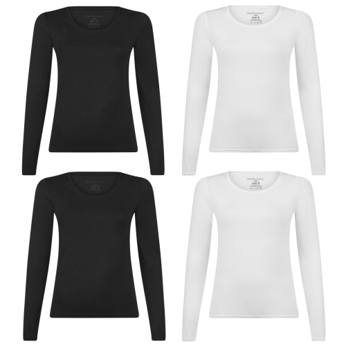 Voordeelbundel: T-shirts lange mouw Lara (4-pack) – Zwart en Wit