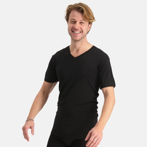 Slimfit T-Shirts Virgil diepe V-hals (2-pack) – Zwart
