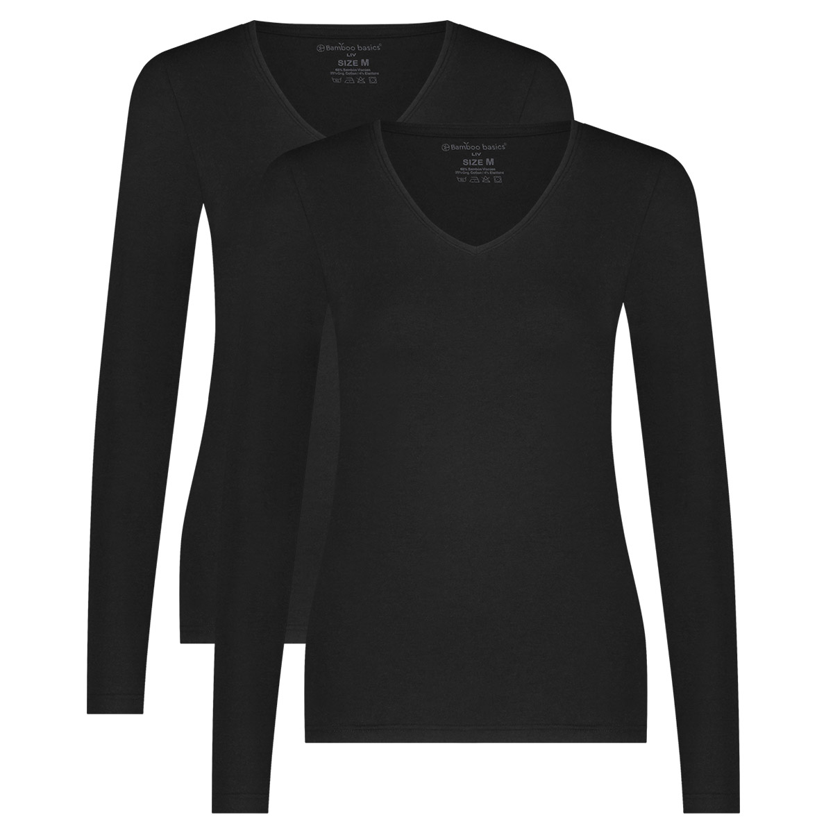 T-shirts lange mouw Liv V-hals (2-pack) - Zwart L