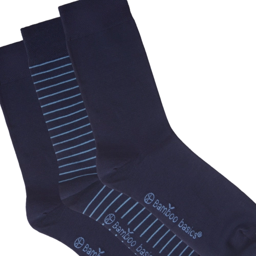 Sokken Beau (3-pack) – Navy breed lichtblauw gestreept