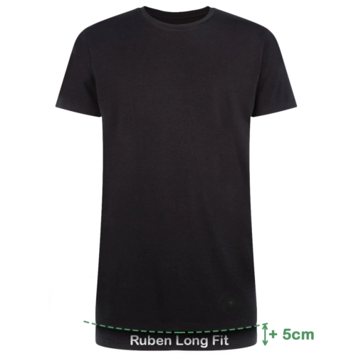 Long Fit T-Shirts Ruben ronde hals (2-pack) –  Zwart